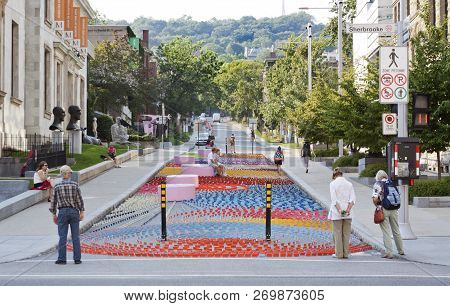 Montreal, Quebec, August 21, 2017 - Horizontal Of A Street Art Display Beside The Museum Of Fine Art