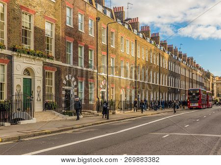 London. November 2018. A View Of Gower Street In Fitrovia In London