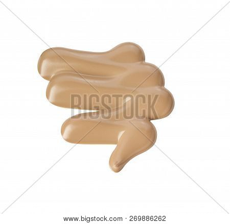 Beige Make Up Foundation Squiggle On White Background With Clipping Path