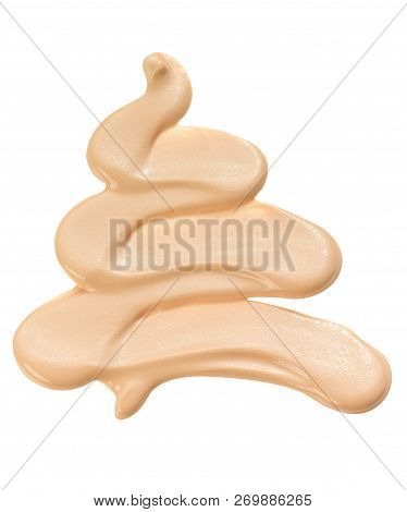 Beige Make Up Foundation Squiggle On White Background With Clipping Path