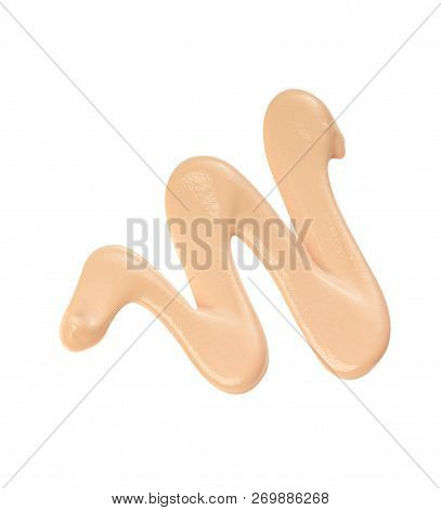 Beige Make Up Foundation Squiggle On White Background With Clipping Path