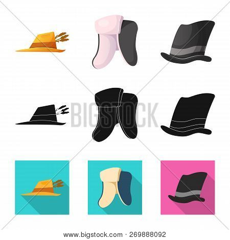 Vector Illustration Of Headgear And Cap Sign. Collection Of Headgear And Headwear Stock Vector Illus