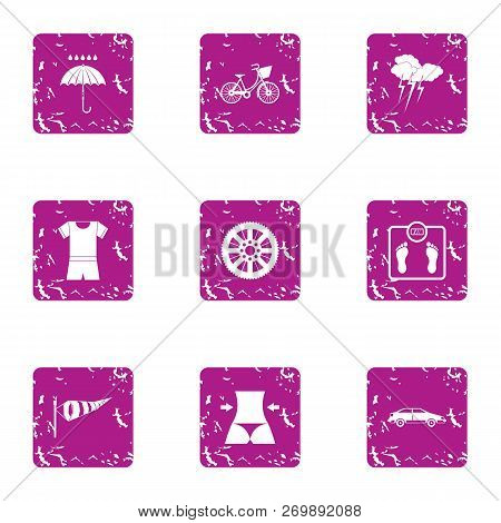 Beach Promiscuity Icons Set. Grunge Set Of 9 Beach Promiscuity Icons For Web Isolated On White Backg