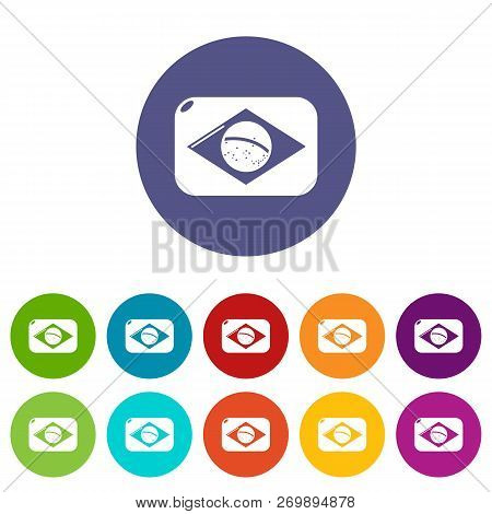 Brazilian Flag Icons Color Set For Any Web Design On White Background