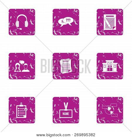 Listen To Complaint Icons Set. Grunge Set Of 9 Listen To Complaint Icons For Web Isolated On White B