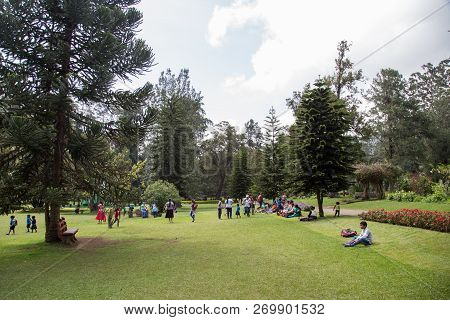 Nuwara Eliya, Sri Lanka - August 6, 2018:  People And Plants In The Public Victoria Park