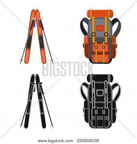 Vector Illustration Of Mountaineering And Peak Sign. Set Of Mountaineering And Camp Vector Icon For 