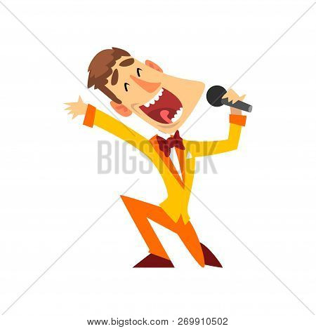 Game Show Host With Microphone Vector Illustration On A White Background