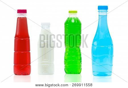 Soft Drink In Plastic Bottle And Cap With Modern Packaging Design On White Background With Blank Lab
