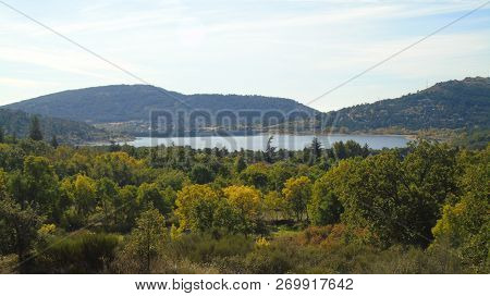 Navacerrada Reservoir In Autumn. Navacerrada, Madrid, Spain