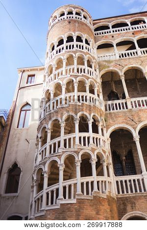 Palace Contarini Del Bovolo, Beautiful Spiral Staircase In Gothic Style, Venice, Italy