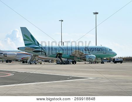 Larnaca, Cyprus - November 6. 2018. Aircraft Of Tus Airways And Cyprus Airways In Airport