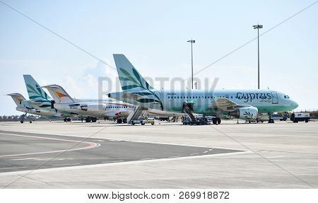 Larnaca, Cyprus - November 6. 2018. Aircraft Of Tus Airways And Cyprus Airways In Airport