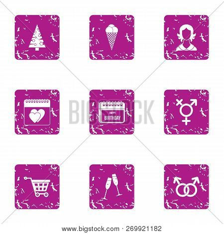 Tryst Icons Set. Grunge Set Of 9 Tryst Icons For Web Isolated On White Background