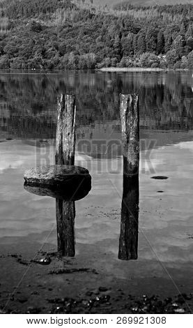 Post Reflections, Derwent Water, Lake District, Cumbria, England