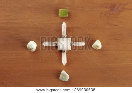 A Photo Of Ancient Norse Runes From The Futhark Alphabet, Stones With Symbols Used In Wicca And Othe