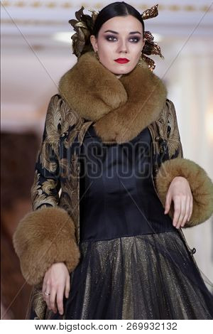 ST. PETERSBURG, RUSSIA - NOVEMBER 15, 2018: Fashion parade of Slava Zaitsev collection in the Hermitage hotel during Saint-Petersburg International Cultural Forum