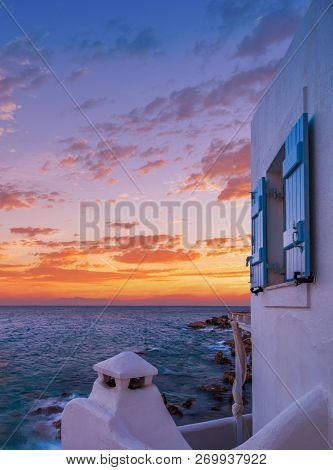 Piso Livadi beach on Paros Greece island at sunrise