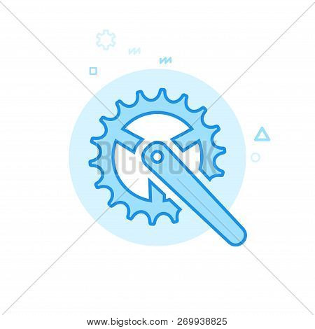 Bike Chainring Flat Vector Icon. Bicycle Spare Part Symbol, Pictogram, Sign. Light Flat Style. Blue 
