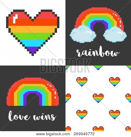 Vector Set Of Four 8 Bit Pixel Art Lgbt Posters