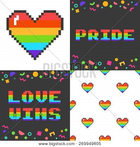 Vector Set Of Four 8 Bit Pixel Art Lgbt Posters