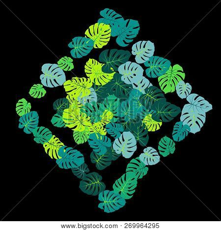 Teal Green Tropical Jungle Leaves Vector Scatter. Philodendron Or Monstera Plant Summer Background. 
