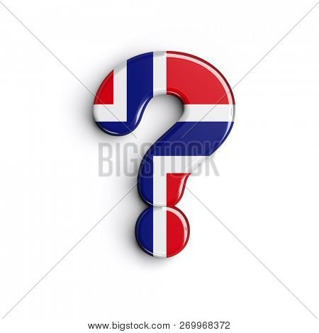 Norway interrogation point - 3d Norwegian flag symbol isolated on white background. this alphabet is perfect for creative illustrations related but not limited to Norway, Oslo, Nordic countries...