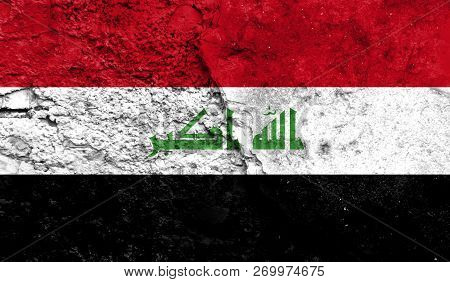 Flag Of Iraq Closeup Painted On A Wall