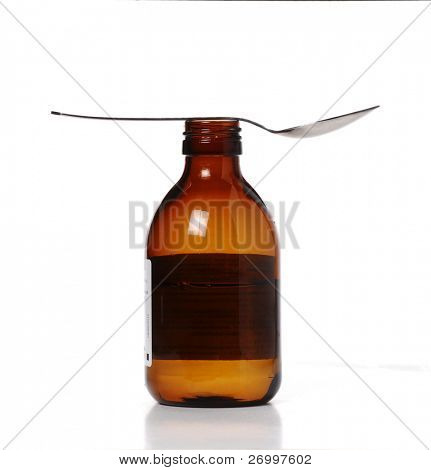 En sirup flaske og tsk.
