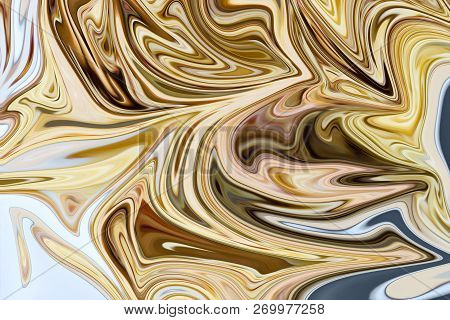 Liquify Abstract Pattern With Yellow, Brown And White Graphics Color Art Form. Digital Background Wi