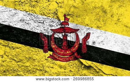 Flag Of Brunei Closeup Painted On A Wall