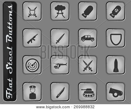 Military Vector Web Icons On The Flat Steel Buttons
