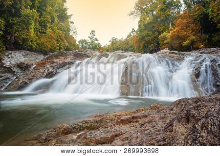 Waterfall In Forest On Mountain,manohra Awaterfall,phatthalung Province,thailand