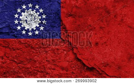 Flag Of Myanmar-burma Closeup Painted On A Wall