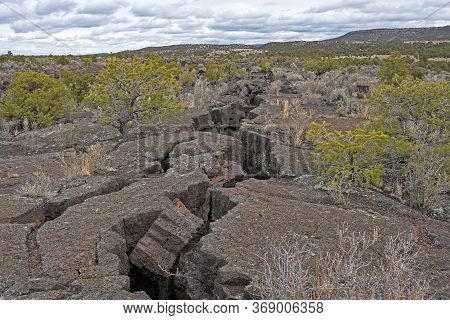 Fissure Line In A Hardened Lava Field In El Malpais National Monument In New Mexico