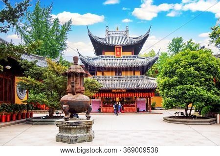 Shanghai, China - May, 2019: Backyard Interior Of Longhua Temple In Shanghai, China. Famous Buddhist