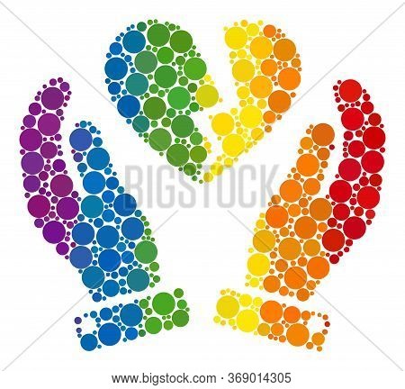 Broken Heart Care Hands Composition Icon Of Filled Circles In Various Sizes And Rainbow Colored Colo