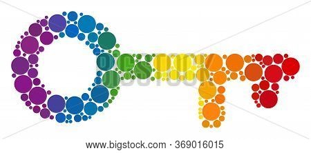 Key Collage Icon Of Spheric Dots In Various Sizes And Spectrum Color Tinges. A Dotted Lgbt-colored K