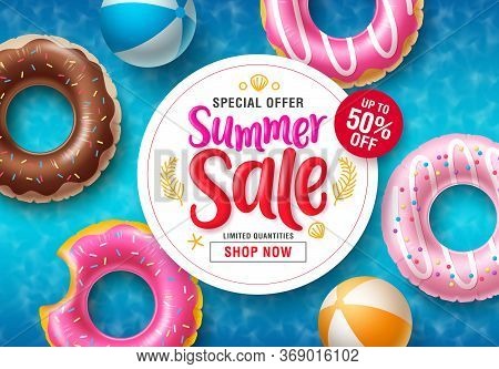 Summer Sale Vector Banner Design. Summer Sale Discount Typography In White Circle Space For Text Wit