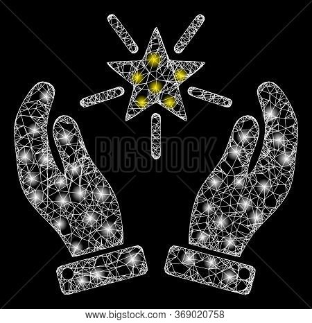 Glare Web Network Shine Star Care Hands With Lightspots. Illuminated Vector 2d Model Created From Sh