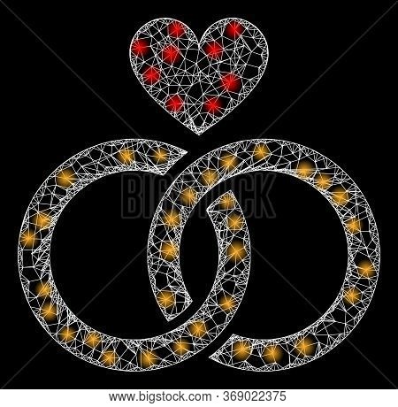 Glowing Web Network Romantic Rings With Glowing Spots. Illuminated Vector 2d Constellation Created F
