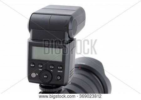 Photo Camera Body With Flash Isolated On White Background