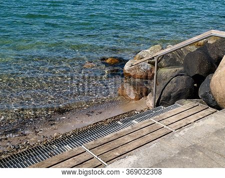 Stairs Down To Sea Ocean For Easy Accessibility For All Ages And Hadicap People