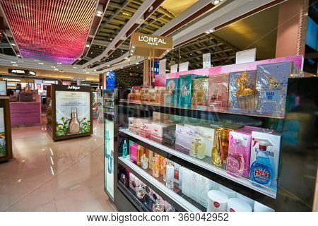 BANGKOK, THAILAND - CIRCA JANUARY, 2020: duty-free at Suvarnabhumi Airport. Suvarnabhumi Airport is one of two international airports serving Bangkok, Thailand. 