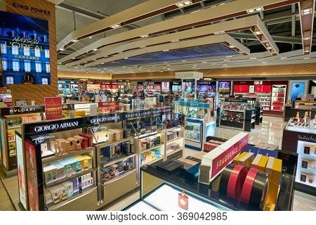 BANGKOK, THAILAND - CIRCA JANUARY, 2020: duty-free at Suvarnabhumi Airport. Suvarnabhumi Airport is one of two international airports serving Bangkok, Thailand. 
