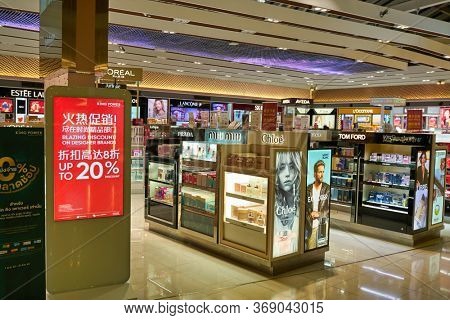 BANGKOK, THAILAND - CIRCA JANUARY, 2020: duty-free at Suvarnabhumi Airport. Suvarnabhumi Airport is one of two international airports serving Bangkok, Thailand. 