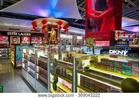 BANGKOK, THAILAND - CIRCA JANUARY, 2020: duty-free at Suvarnabhumi Airport. Suvarnabhumi Airport is one of two international airports serving Bangkok, Thailand. 