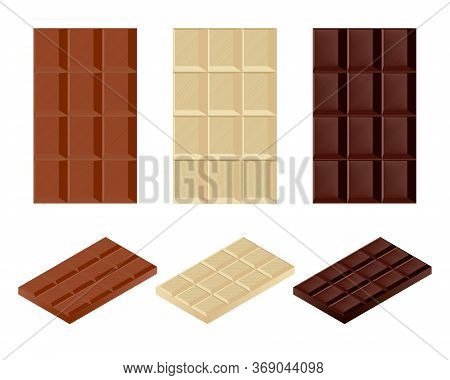Set Of Chocolate Bars In Three Colors, Vertical And Isometric.