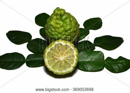 Fresh Bergamot With Leaves Isolate On White Background ,for Spa And Hair Treatment .
