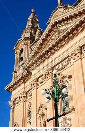Front View Of Naxxar Parish Church, Naxxar, Malta, Europe.